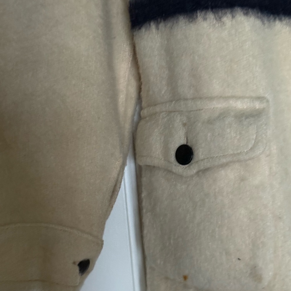 VTG Hudson Bay Cream Wool Pea Coat with Multicolor Stripes - Picture 4 of 8